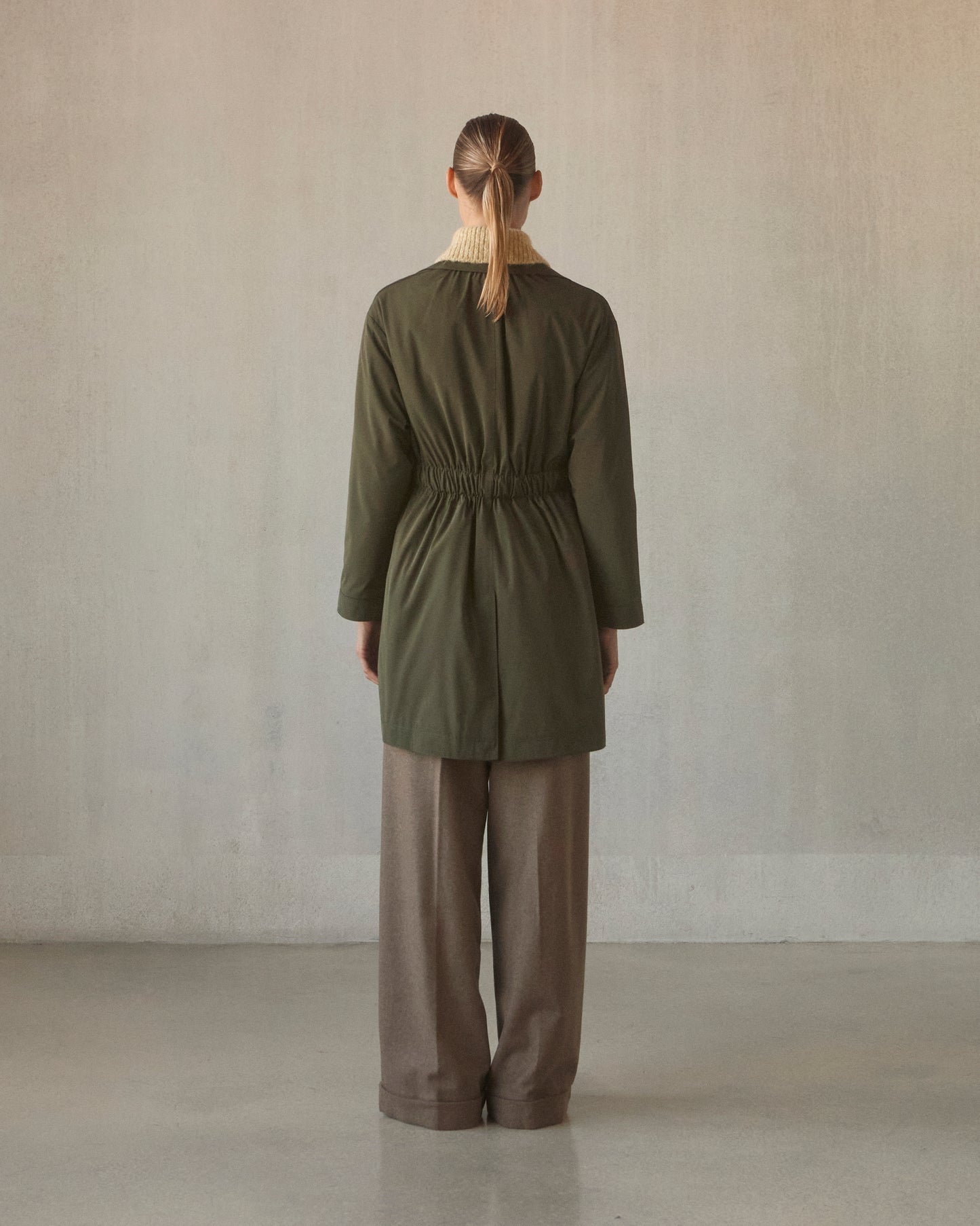 Cinch Waisted Raincoat with Detachable Hood - Olive