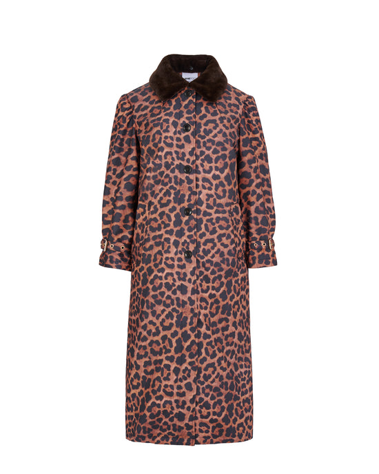Long Raincoat with detachable plush collar - Leopard