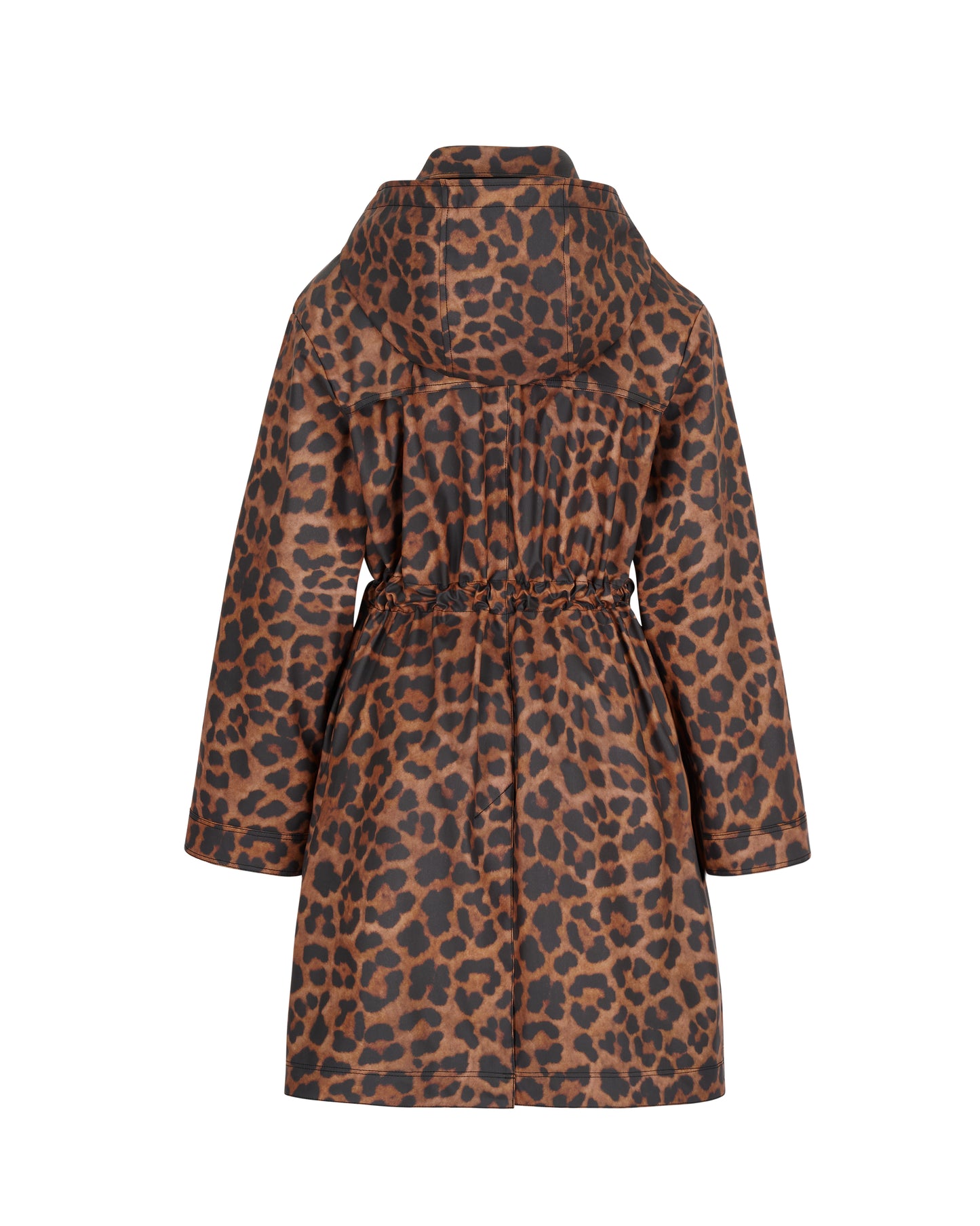 Cinch Waisted Raincoat with Detachable Hood - Leopard Print