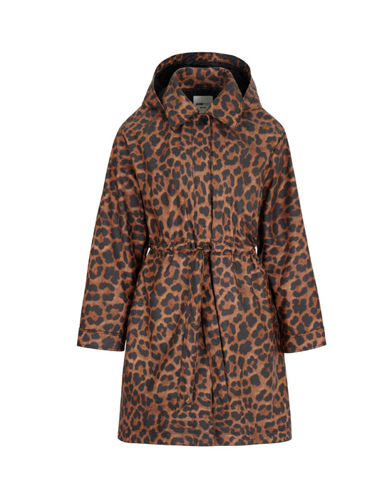 Cinch Waisted Raincoat with Detachable Hood - Leopard Print