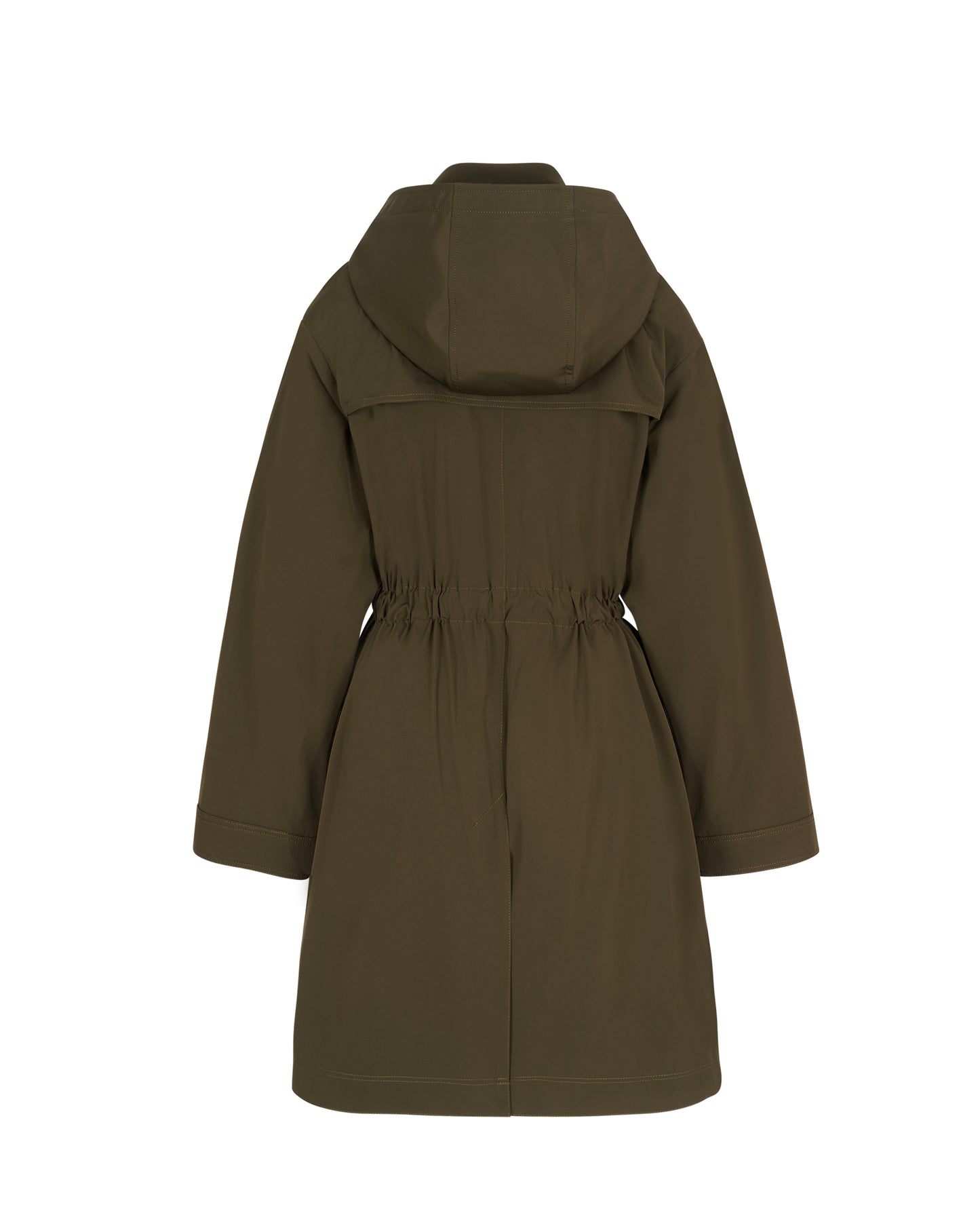 Cinch Waisted Raincoat with Detachable Hood - Olive