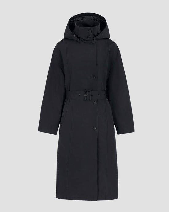 Asymmetrical Belted Trench with Stand Collar - Black