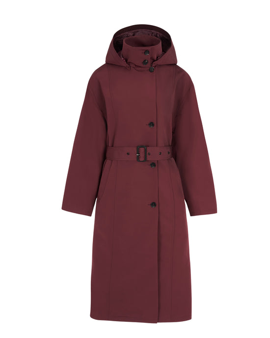 Asymmetrical Belted Trench with Stand Collar - Deep Red