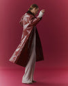 Long Raincoat with detachable plush collar - Deep Red