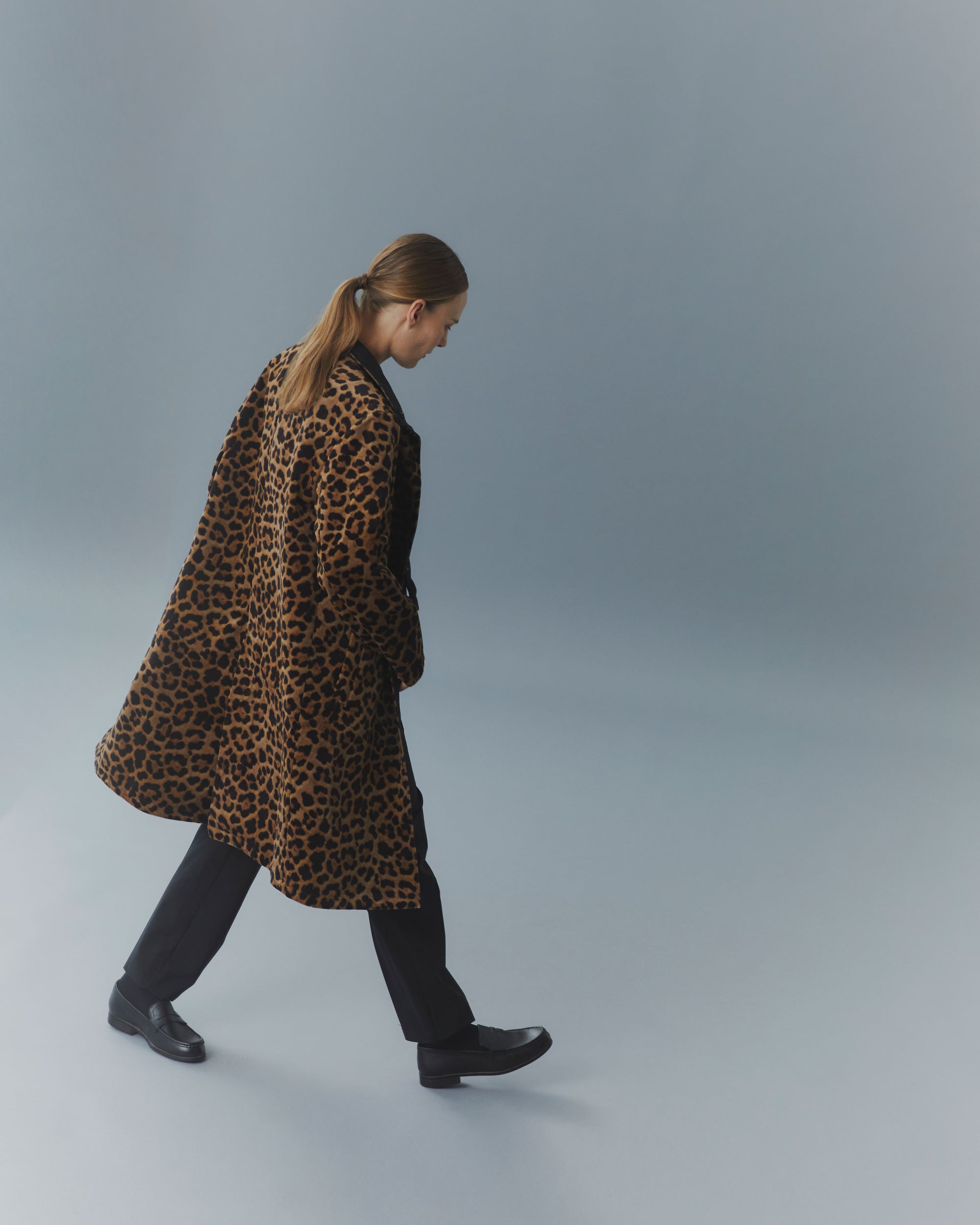 High Collar Reversible Coat - Black & Leopard - Jane Post