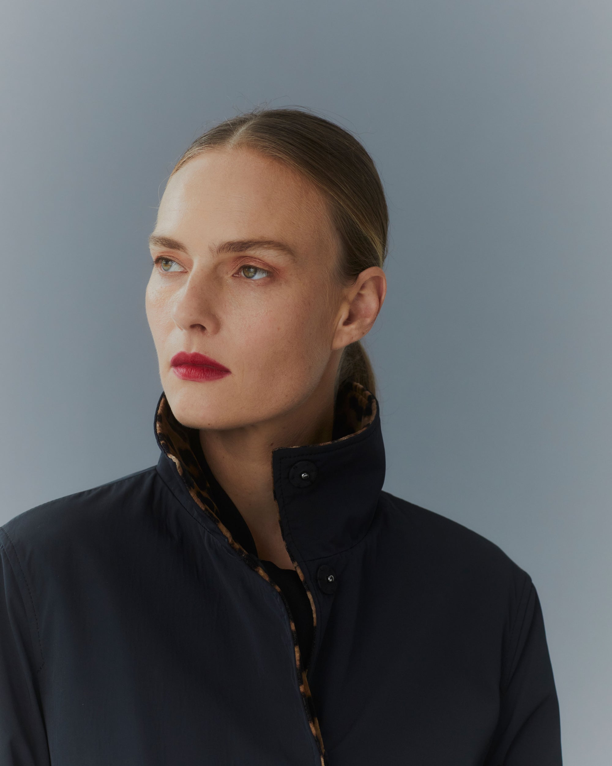 High Collar Reversible Coat - Black & Leopard - Jane Post High Collar Reversible Coat - Black & Leopard - Jane Post
