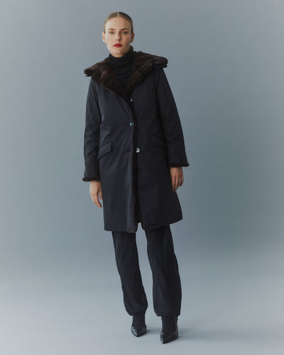 Pile Lined Storm Coat - Black