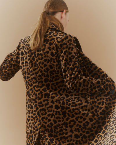 Leopard Velvet Notch Collar Coat