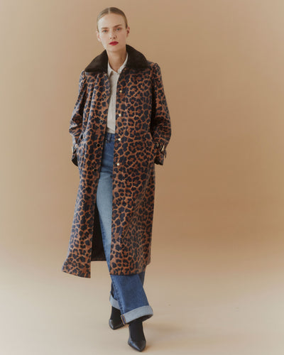 Long Raincoat with detachable plush collar - Leopard