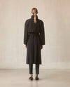 Asymmetrical Belted Trench with Stand Collar - Black