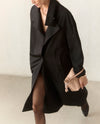 Asymmetrical Belted Trench with Stand Collar - Black