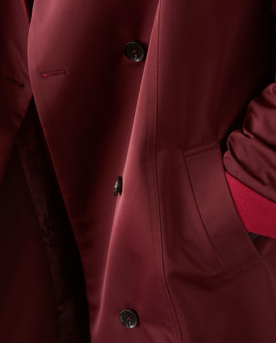 Asymmetrical Belted Trench with Stand Collar - Deep Red
