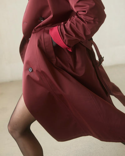 Asymmetrical Belted Trench with Stand Collar - Deep Red