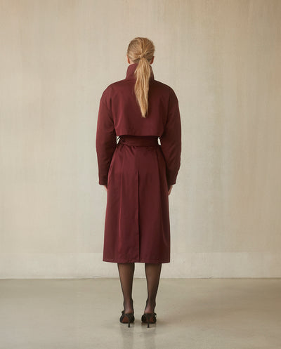 Asymmetrical Belted Trench with Stand Collar - Deep Red