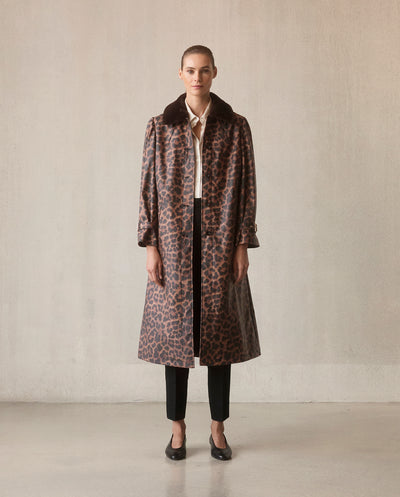 Long Raincoat with detachable plush collar - Leopard