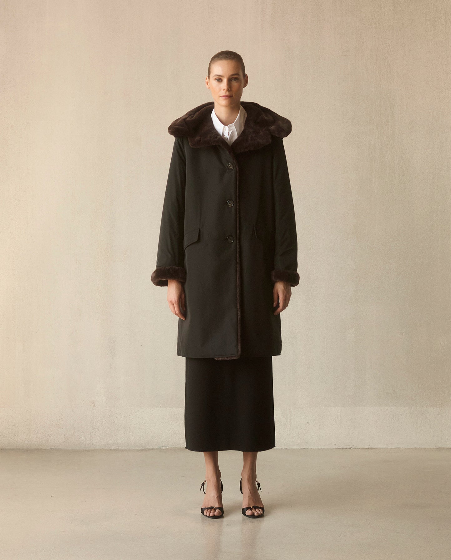 Pile Lined Storm Coat - Black