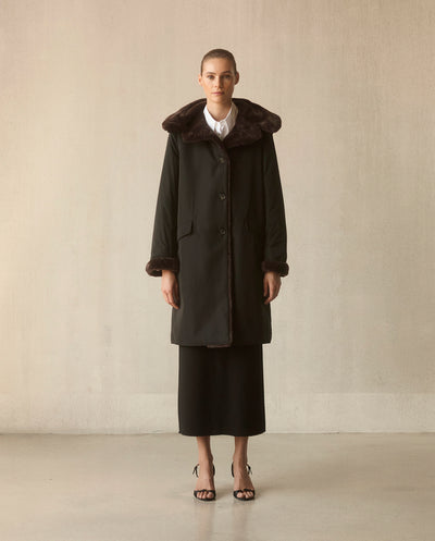 Pile Lined Storm Coat - Black