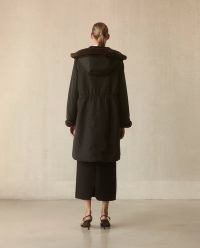 Pile Lined Storm Coat - Black