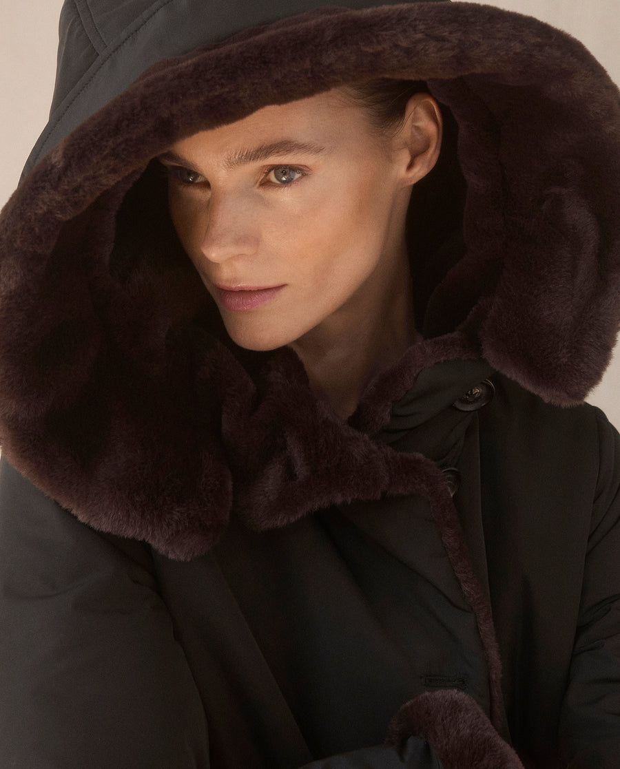 Pile Lined Storm Coat - Black