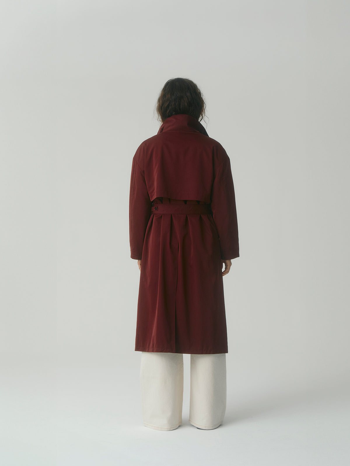 Asymmetrical Belted Trench with Stand Collar - Deep Red