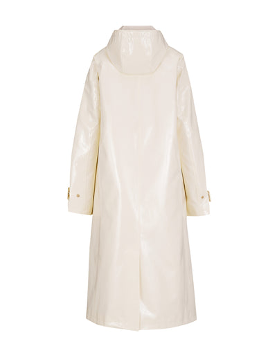 Mid Length hooded slicker coat with detachable quilted liner - Daisy White