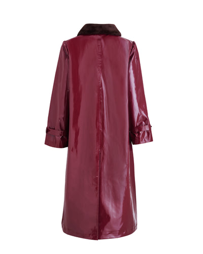 Long Raincoat with detachable plush collar - Deep Red