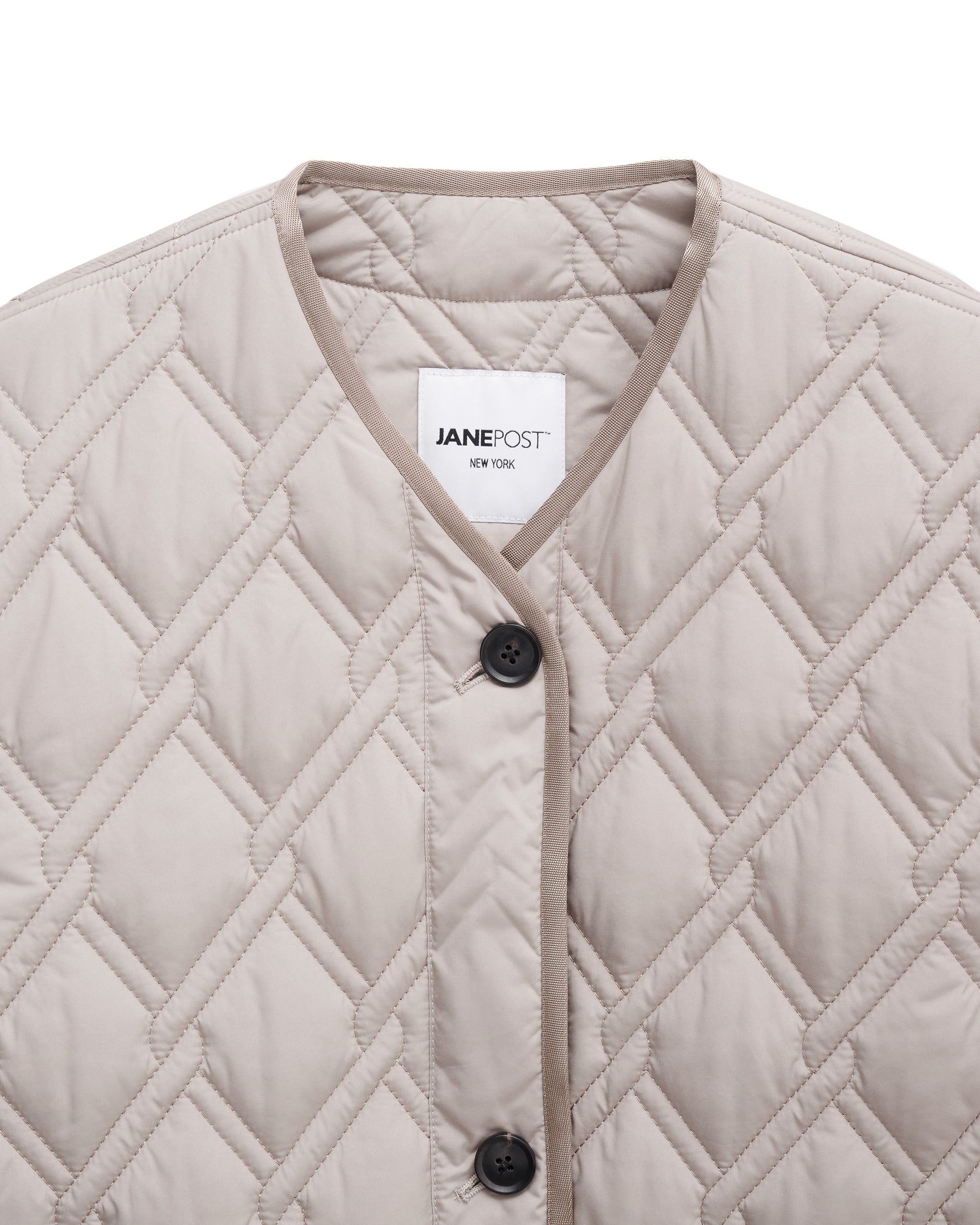 COLLARLESS QUILTED JACKET – Jane Post COLLARLESS QUILTED JACKET – Jane Post