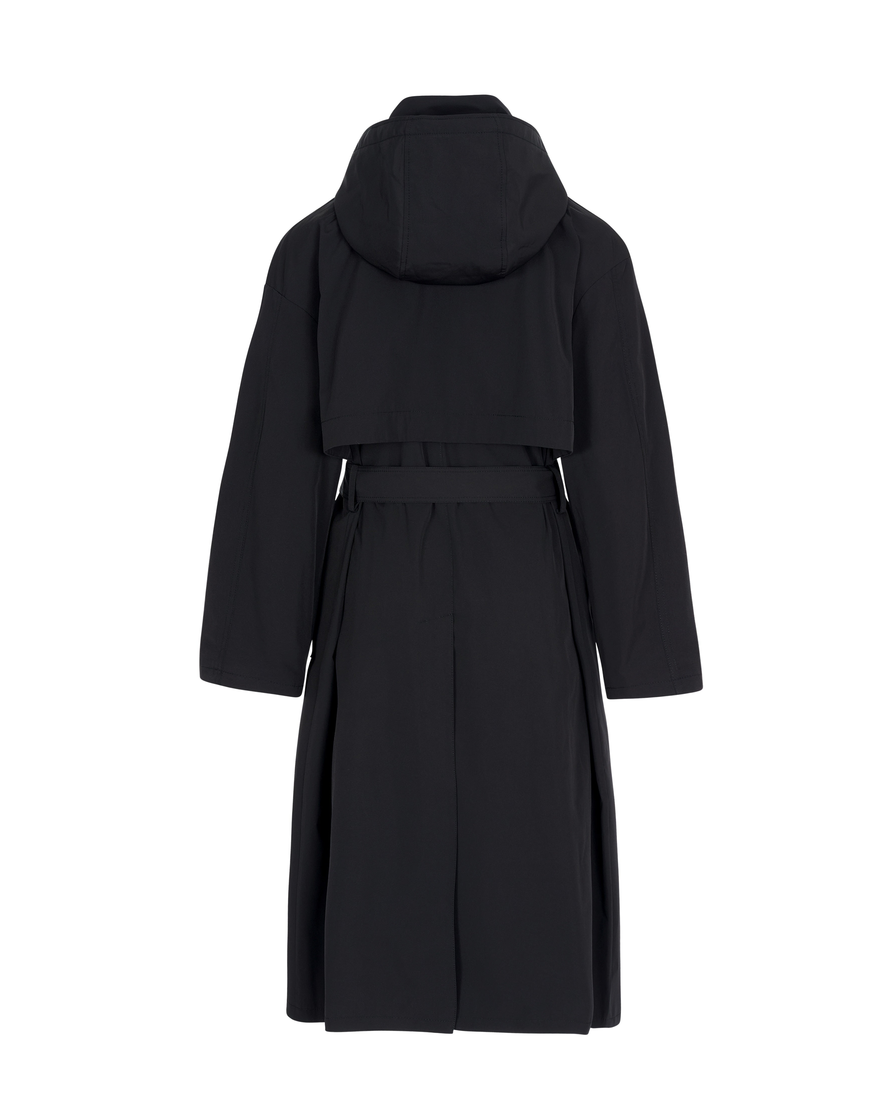 Asymmetrical Belted Trench with Stand Collar - Black – Jane Post