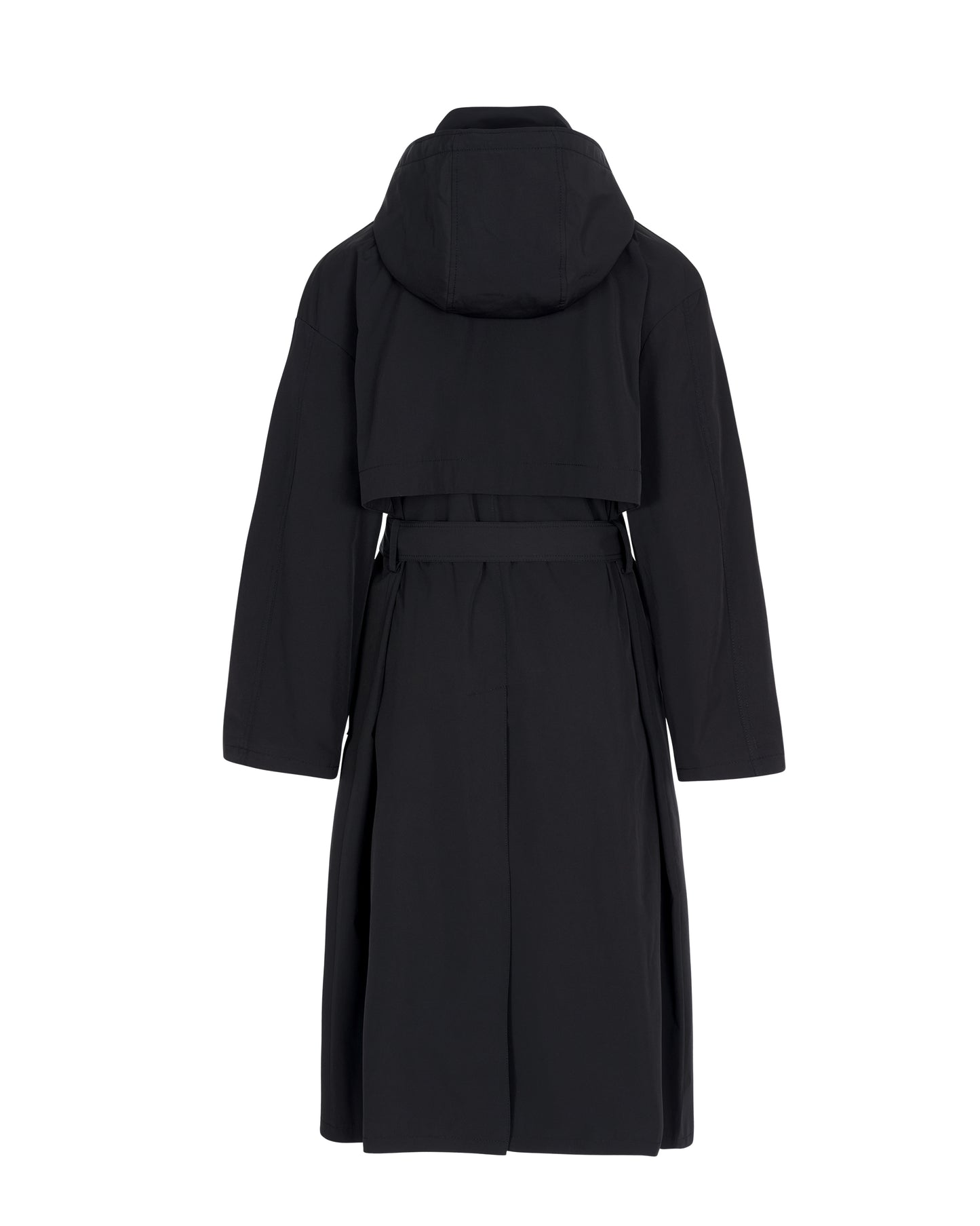 Asymmetrical Belted Trench with Stand Collar - Black