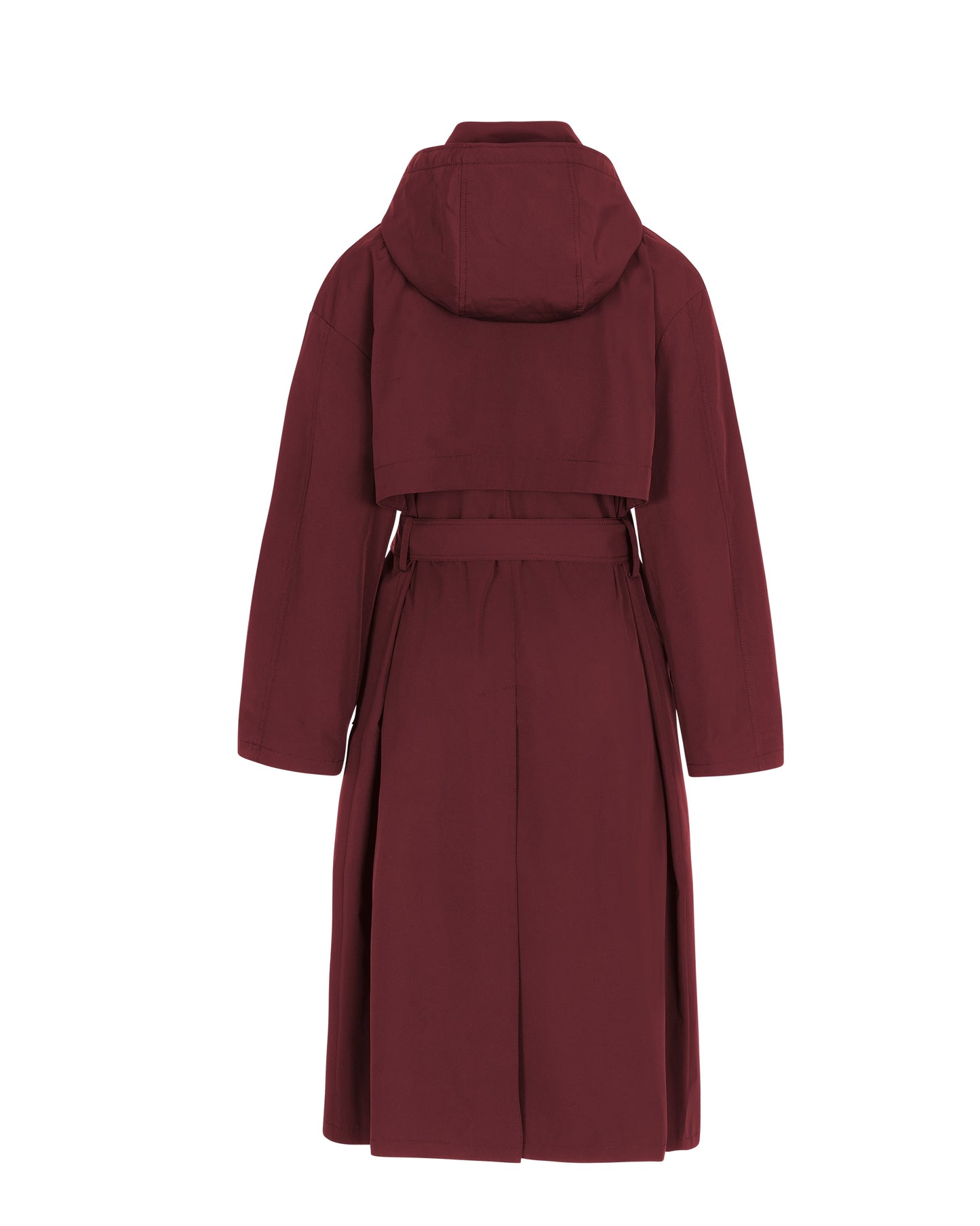 Asymmetrical Belted Trench with Stand Collar - Deep Red