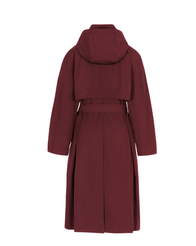 Asymmetrical Belted Trench with Stand Collar - Deep Red