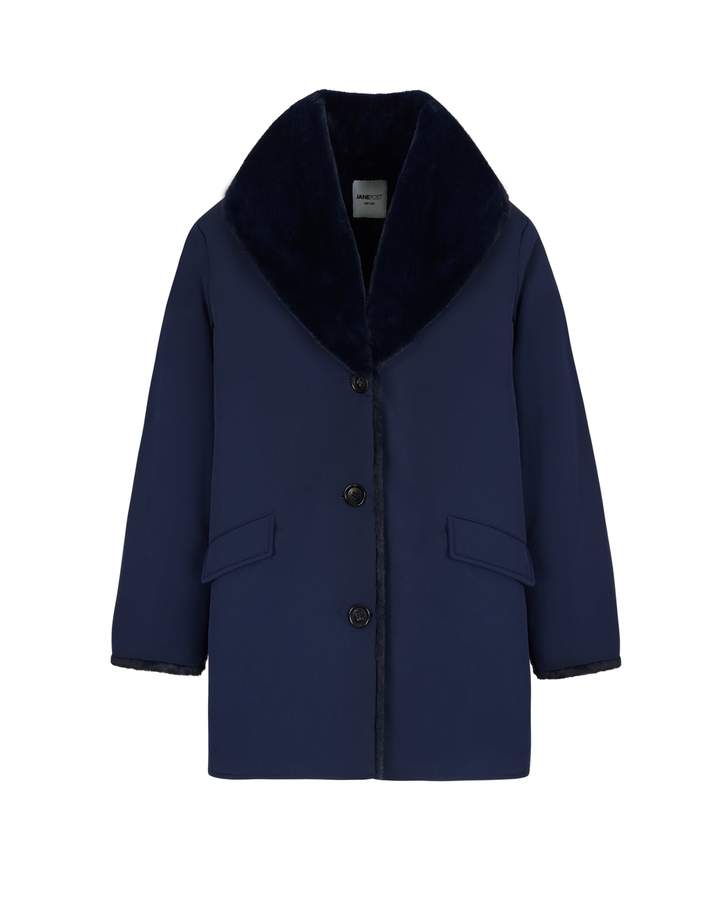 Pile Lined Shawl Collar Coat - Navy