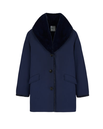 Pile Lined Shawl Collar Coat - Navy