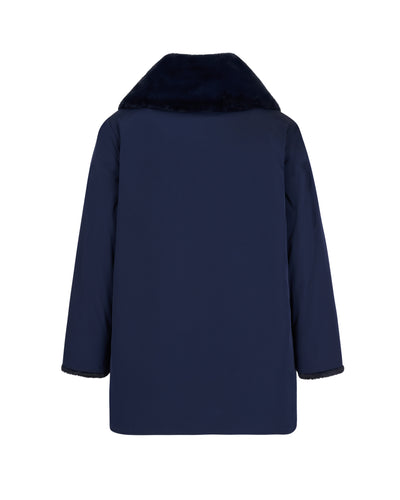 Pile Lined Shawl Collar Coat - Navy