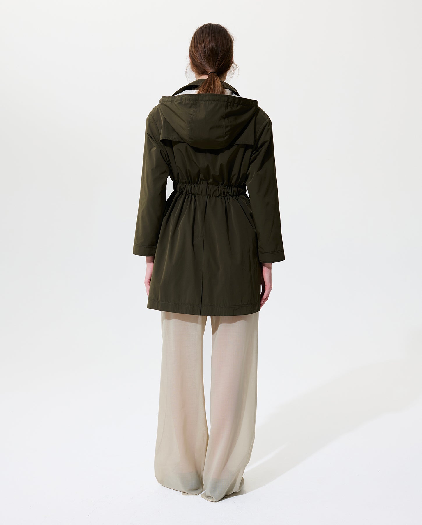 Cinch Waisted Raincoat with Detachable Hood - Olive – Jane Post