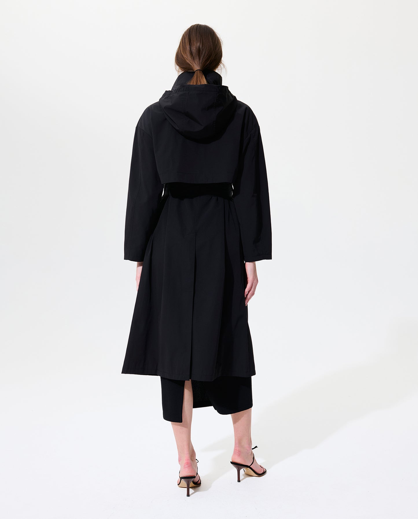 Asymmetrical Belted Trench with Stand Collar - Black
