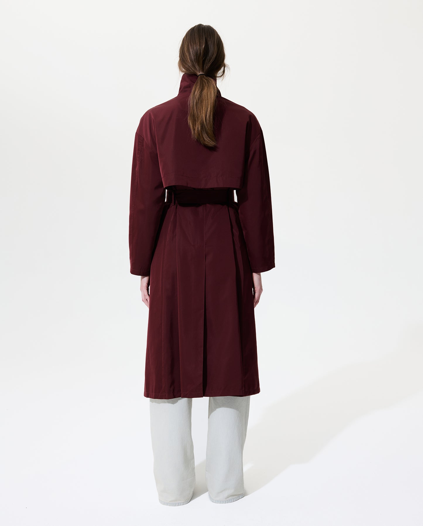 Asymmetrical Belted Trench with Stand Collar - Deep Red
