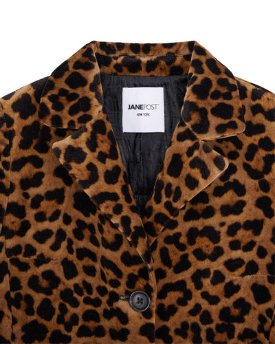 Leopard Velvet Notch Collar Coat