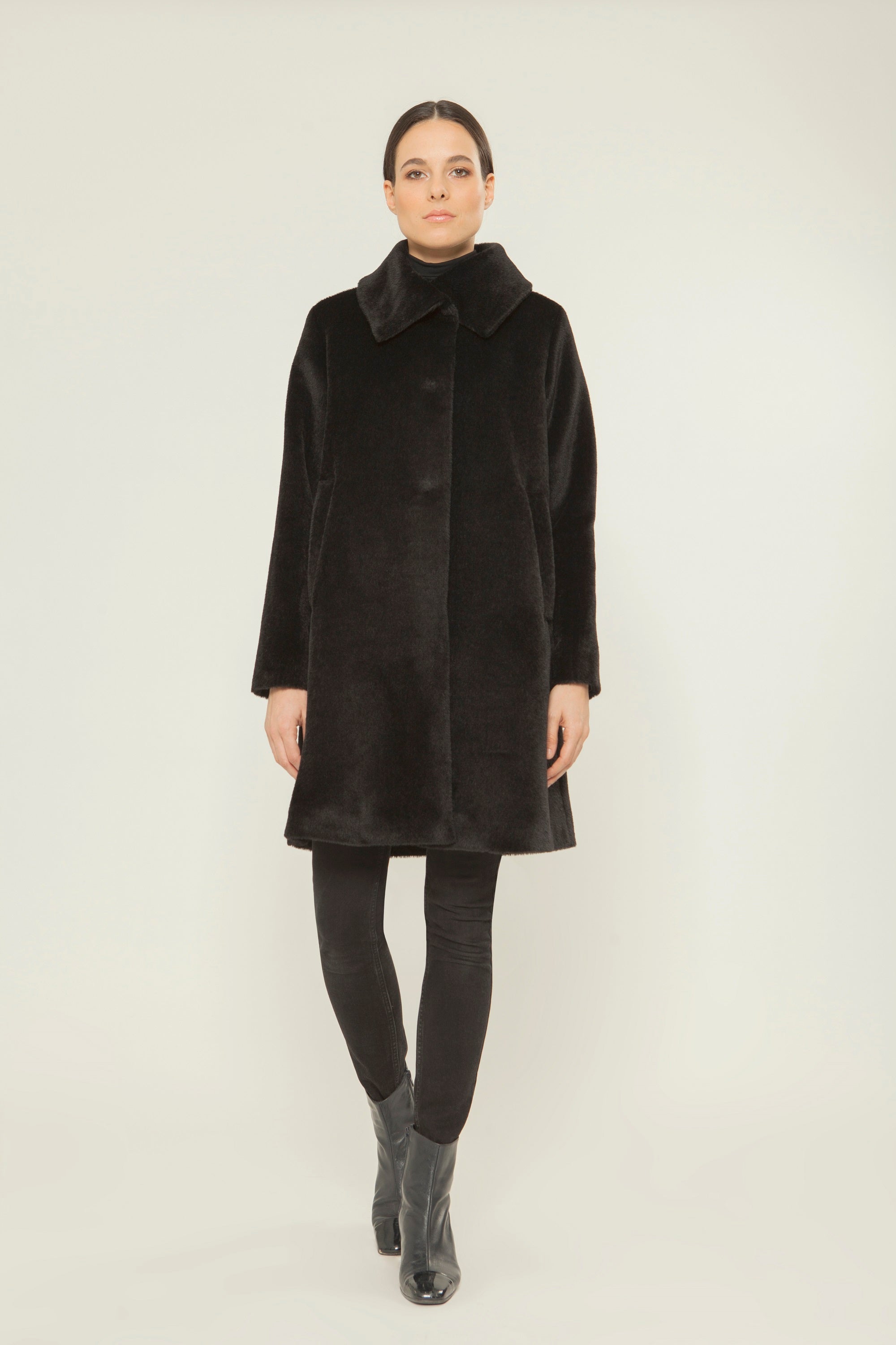 enof loro wool rever gown coat 01 ブラック Loro Piana Chocolate Brown Wool Wrap Coat by Knot Standard